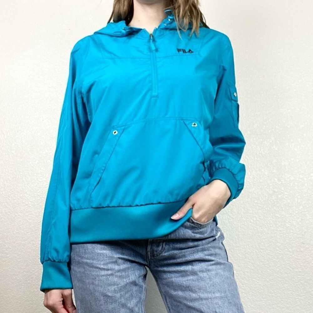 Fila Aqua Blue Half Zip Windbreaker Pullover Jacket